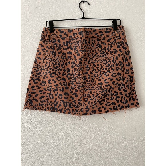 Free People Skirt Mini Zip It Up Denim Leopard Animal Print  Women Sz - Picture 5 of 8